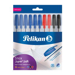 Pelikan Kugelschreiber Stick super soft, 10 Stück farbig sortiert im Polybeutel